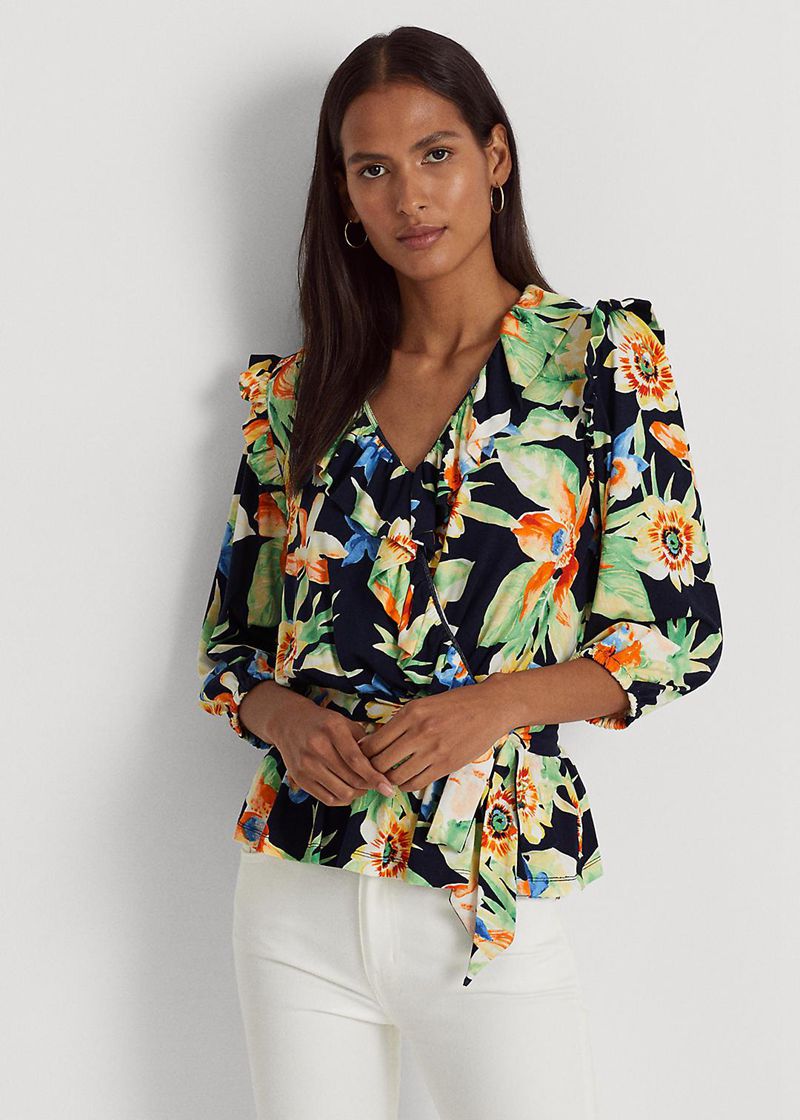 Top Lauren Mujer Floral Jersey Belted Peplum Chile Multicolor RUWXC-9425